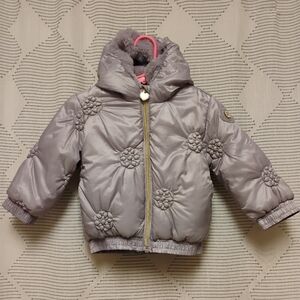 Le Chic Lilac Quilted Puffer Jacket with Floral Appliqué Girls Size 2